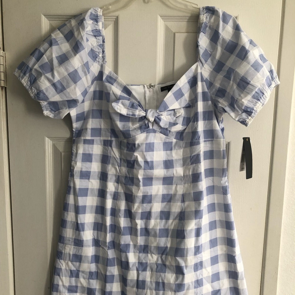 Blue and white gingham puff sleeve mini dress- Size XXL-Brand new with tags